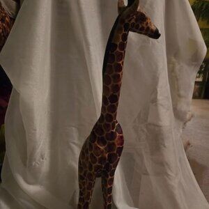 Vintage 24" Giraffe Statue Spotted Brown Hand Carved & Painted EAR flaw See Pics